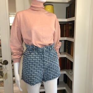 💄 Miu Miu Blue Logo Denim Shorts with Top Ruffle
